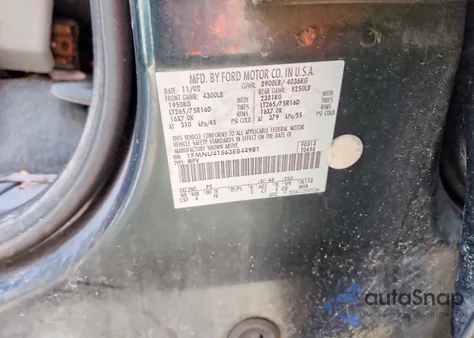 2003 Ford Excursion Xlt из США, поврежденный, VIN 1FMNU41S63EB44981